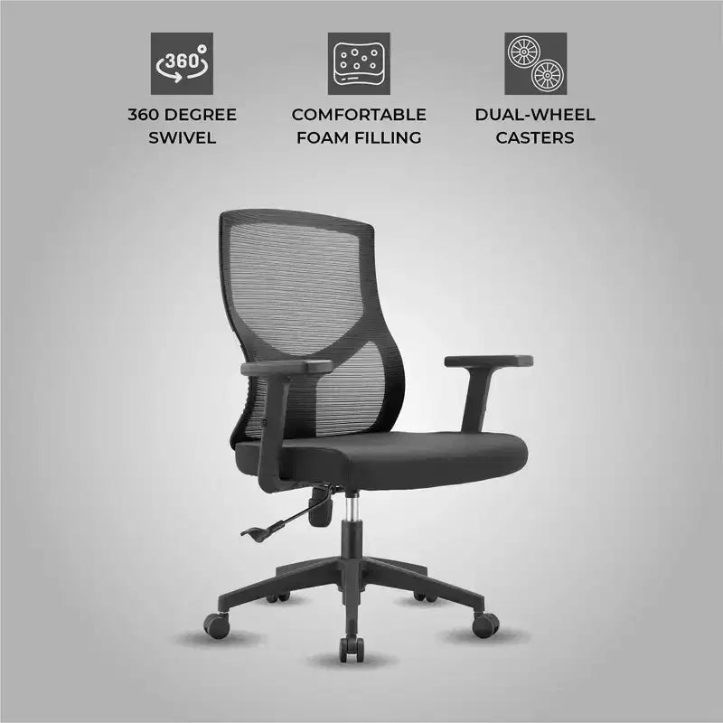 Chaise de bureau pivotante à dossier en maille et assise rembourrée – Noir / Bleu / Gris / Gris clair, 1 place