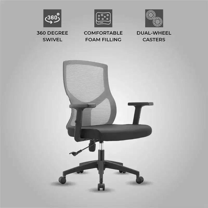 Chaise de bureau pivotante à dossier en maille et assise rembourrée – Noir / Bleu / Gris / Gris clair, 1 place