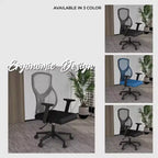 Chaise de bureau pivotante à dossier en maille et assise rembourrée – Noir / Bleu / Gris / Gris clair, 1 place