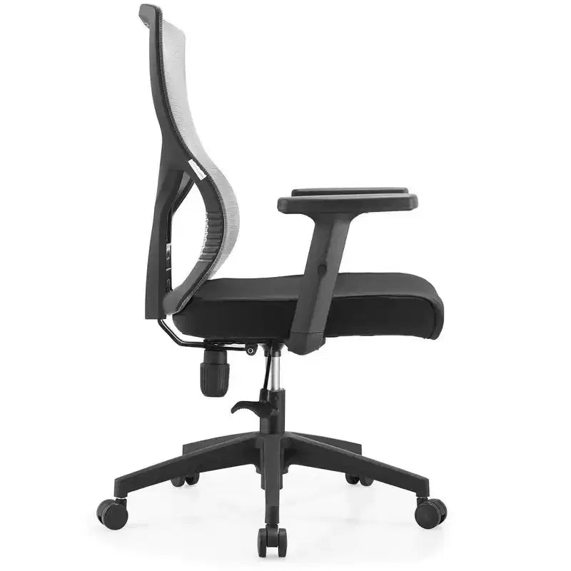 Chaise de bureau pivotante à dossier en maille et assise rembourrée – Noir / Bleu / Gris / Gris clair, 1 place