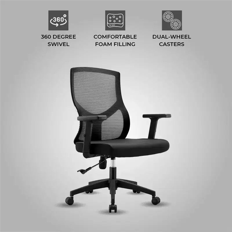 Chaise de bureau pivotante à dossier en maille et assise rembourrée – Noir / Bleu / Gris / Gris clair, 1 place