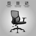 Chaise de bureau pivotante à dossier en maille et assise rembourrée – Noir / Bleu / Gris / Gris clair, 1 place