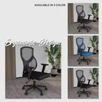 Chaise de bureau pivotante à dossier en maille et assise rembourrée – Noir / Bleu / Gris / Gris clair, 1 place