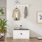 Porte-manteau mural blanc avec banc et 4 crochets doubles, 1 personne