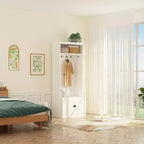 Arbre d'entrée blanc avec patères et armoire de rangement, 1 personne