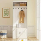 Arbre d'entrée blanc avec patères et armoire de rangement, 1 personne
