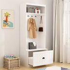 Arbre d'entrée blanc avec patères et armoire de rangement, 1 personne