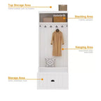 Arbre d'entrée blanc avec patères et armoire de rangement, 1 personne