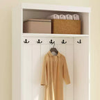 Arbre d'entrée blanc avec patères et armoire de rangement, 1 personne
