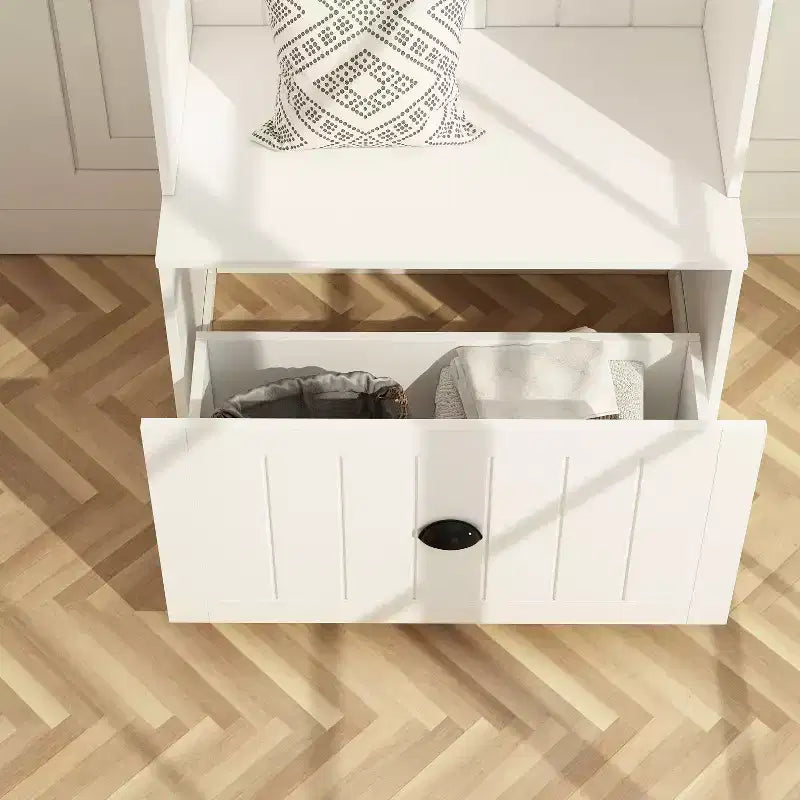 Arbre d'entrée blanc avec patères et armoire de rangement, 1 personne