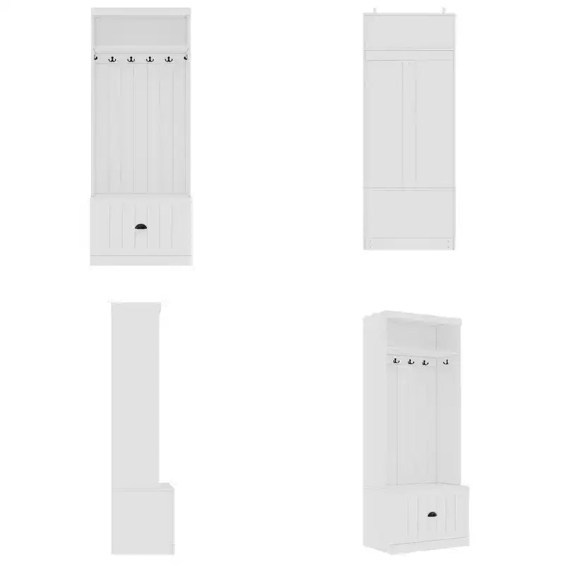 Arbre d'entrée blanc avec patères et armoire de rangement, 1 personne
