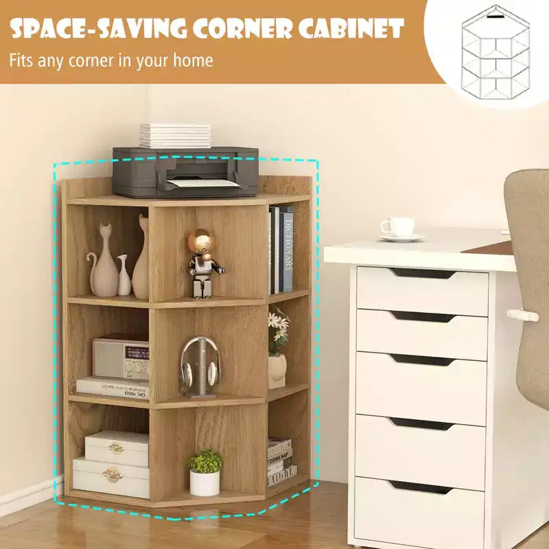 Organisateur de rangement d'angle à 3 niveaux pour jouets avec ports USB, 9 casiers, pour enfants, gris/naturel/blanc