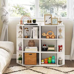 Organisateur de rangement d'angle à 3 niveaux pour jouets avec ports USB, 9 casiers, pour enfants, gris/naturel/blanc