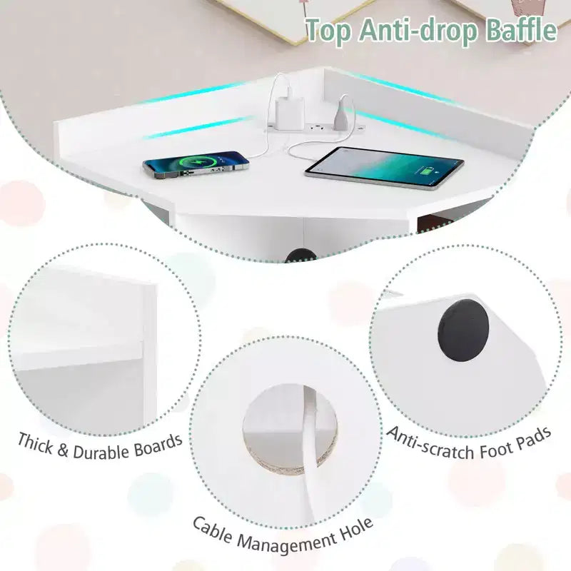 Organisateur de rangement d'angle à 3 niveaux pour jouets avec ports USB, 9 casiers, pour enfants, gris/naturel/blanc