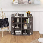 Organisateur de rangement d'angle à 3 niveaux pour jouets avec ports USB, 9 casiers, pour enfants, gris/naturel/blanc