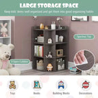 Organisateur de rangement d'angle à 3 niveaux pour jouets avec ports USB, 9 casiers, pour enfants, gris/naturel/blanc