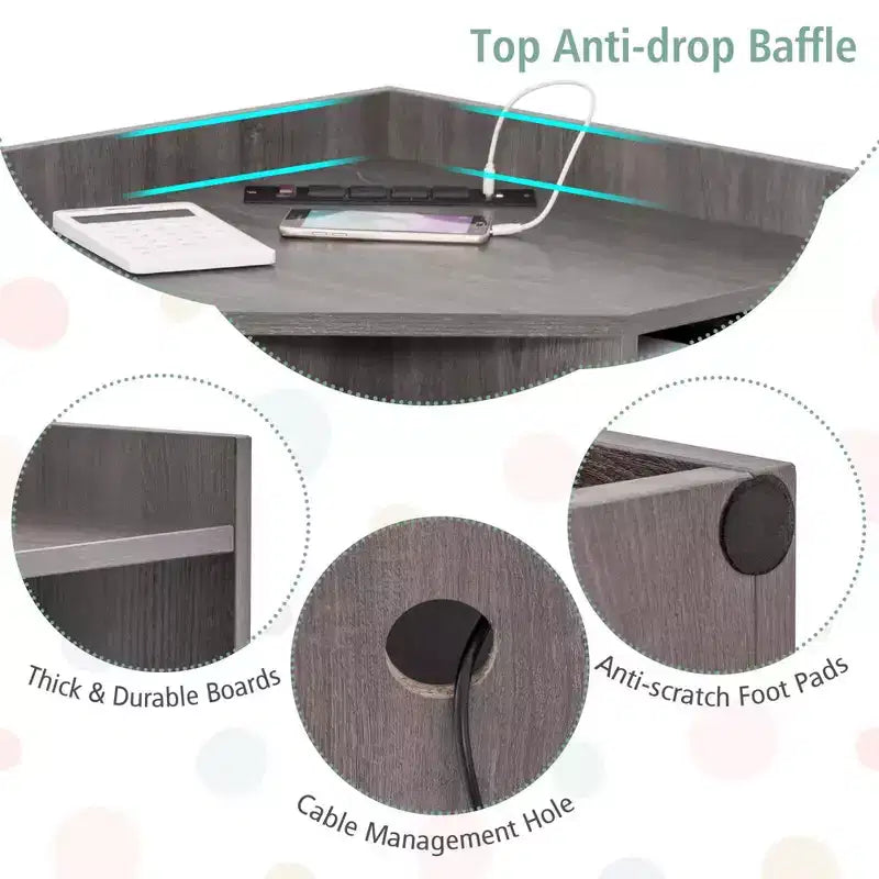 Organisateur de rangement d'angle à 3 niveaux pour jouets avec ports USB, 9 casiers, pour enfants, gris/naturel/blanc