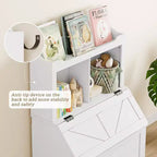 Bibliothèque enfant gris/blanc avec coffre à jouets, 3 étagères