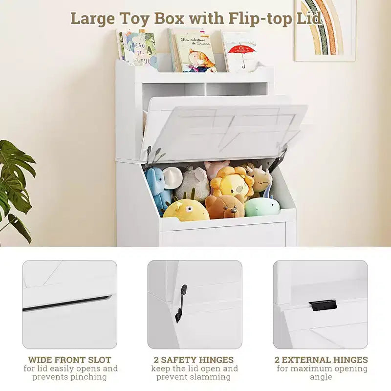 Bibliothèque enfant gris/blanc avec coffre à jouets, 3 étagères