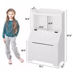Bibliothèque enfant gris/blanc avec coffre à jouets, 3 étagères