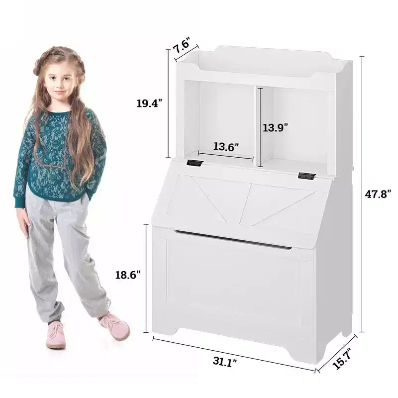 Bibliothèque enfant gris/blanc avec coffre à jouets, 3 étagères