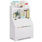 Bibliothèque enfant gris/blanc avec coffre à jouets, 3 étagères