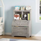 Bibliothèque enfant gris/blanc avec coffre à jouets, 3 étagères