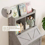 Bibliothèque enfant gris/blanc avec coffre à jouets, 3 étagères