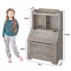 Bibliothèque enfant gris/blanc avec coffre à jouets, 3 étagères