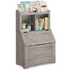 Bibliothèque enfant gris/blanc avec coffre à jouets, 3 étagères