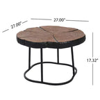 Table basse 1 personne avec plateau en pin sculpté et pieds en métal, naturel/noir, rond/irrégulier