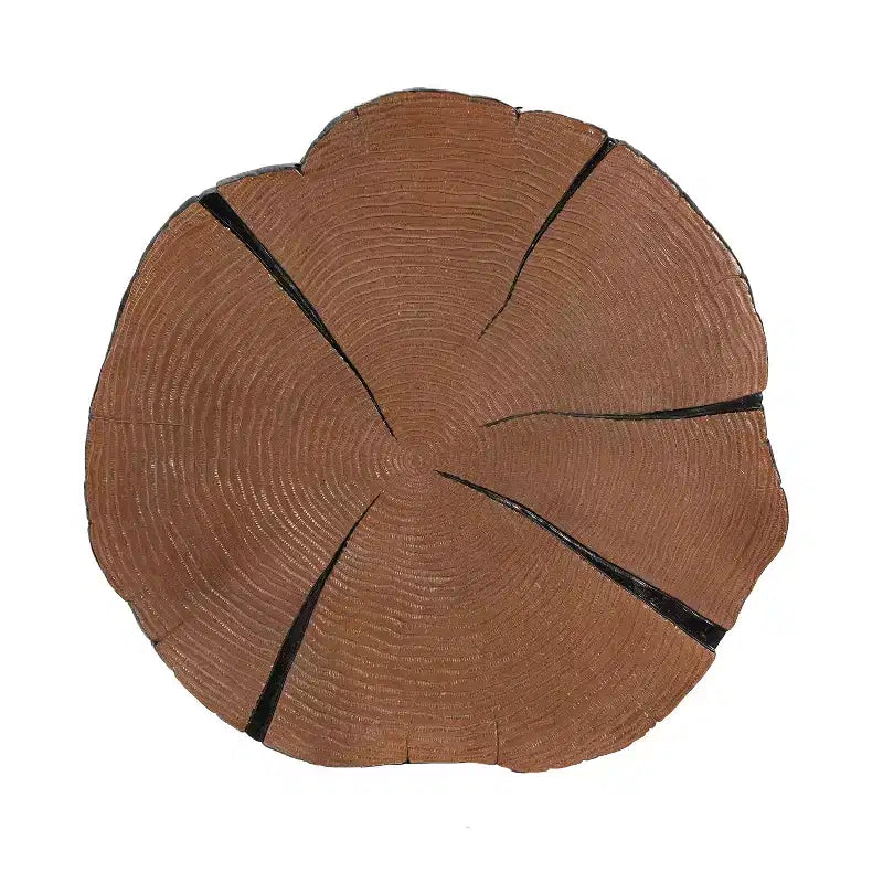 Table basse 1 personne avec plateau en pin sculpté et pieds en métal, naturel/noir, rond/irrégulier