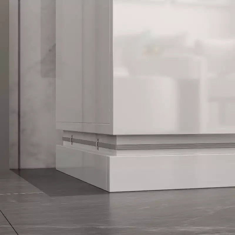 Meuble TV blanc laqué avec lumières LED et 2 tiroirs, convient pour TV jusqu'à 75 pouces
