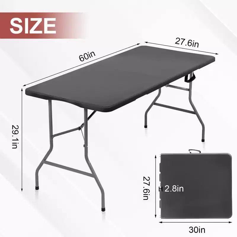 Table rectangulaire pliable noire, 6 places