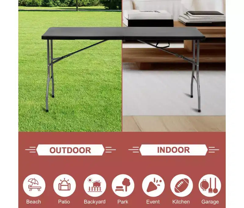Table rectangulaire pliable noire, 6 places