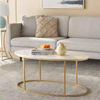 Table basse ovale, plateau en marbre blanc, structure en C dorée, 1 pièce