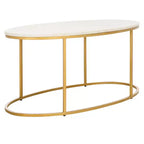 Table basse ovale, plateau en marbre blanc, structure en C dorée, 1 pièce