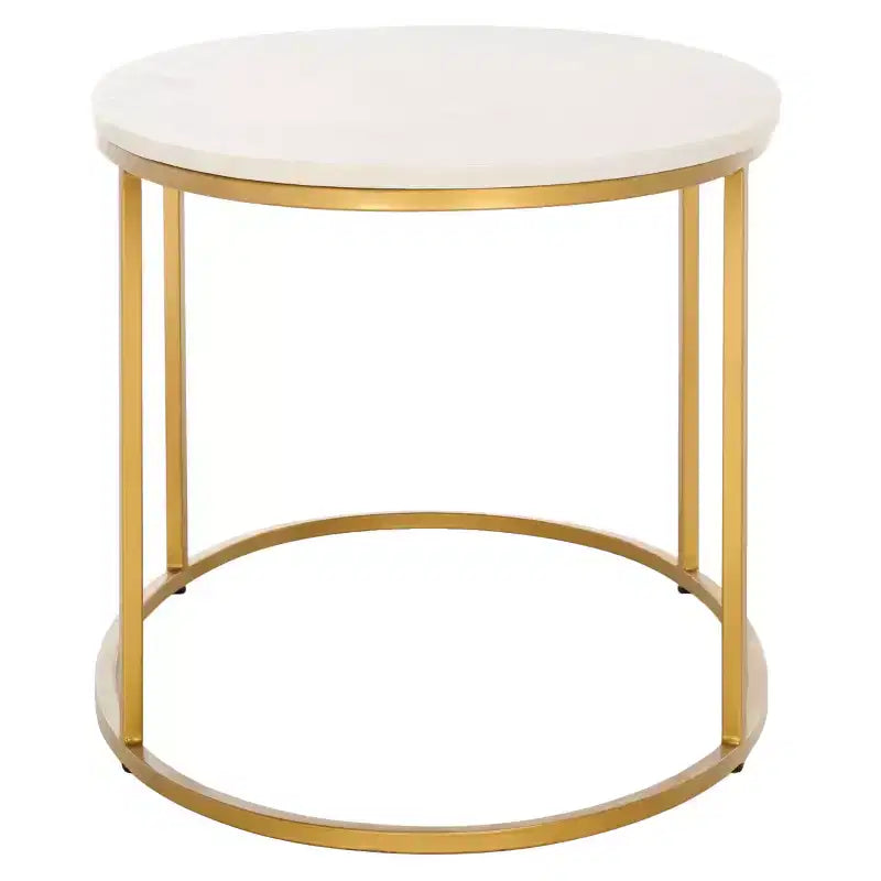 Table basse ovale, plateau en marbre blanc, structure en C dorée, 1 pièce