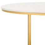 Table basse ovale, plateau en marbre blanc, structure en C dorée, 1 pièce