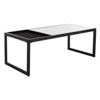 Table basse rectangulaire blanche, pieds en boucle, pour 1 personne