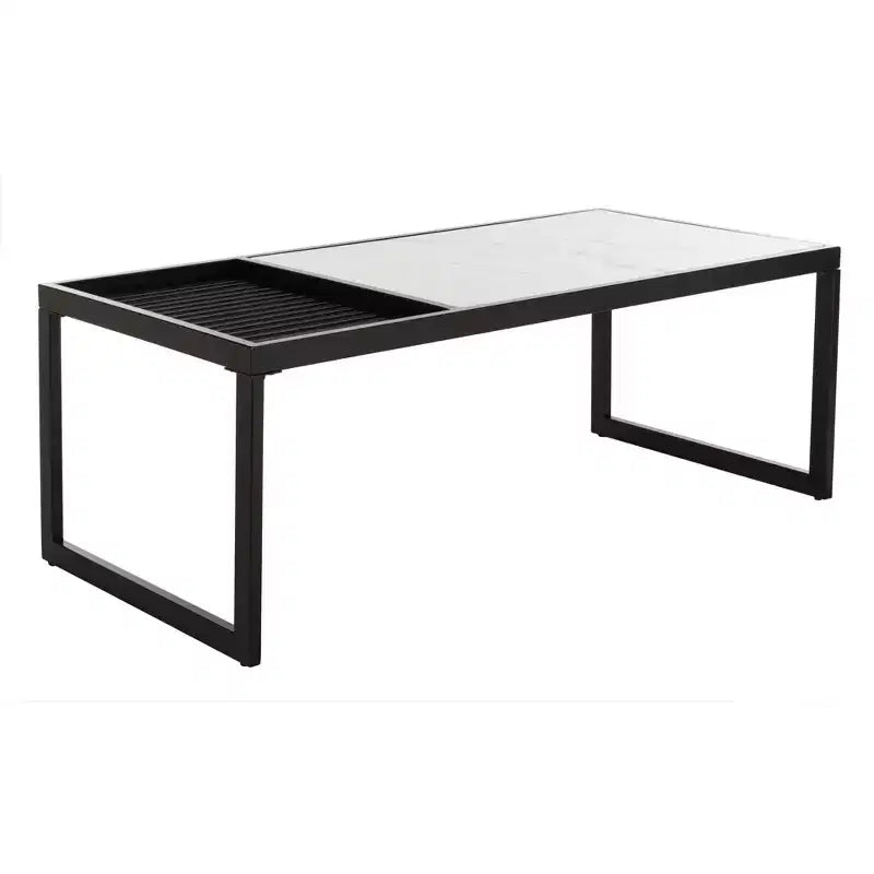 Table basse rectangulaire blanche, pieds en boucle, pour 1 personne