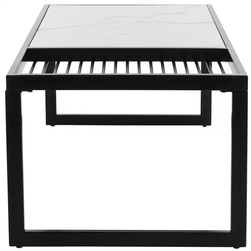 Table basse rectangulaire blanche, pieds en boucle, pour 1 personne