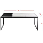Table basse rectangulaire blanche, pieds en boucle, pour 1 personne