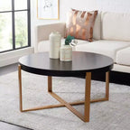 Table basse ronde avec piétement métallique entrecroisé