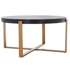 Table basse ronde avec piétement métallique entrecroisé