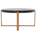 Table basse ronde avec piétement métallique entrecroisé
