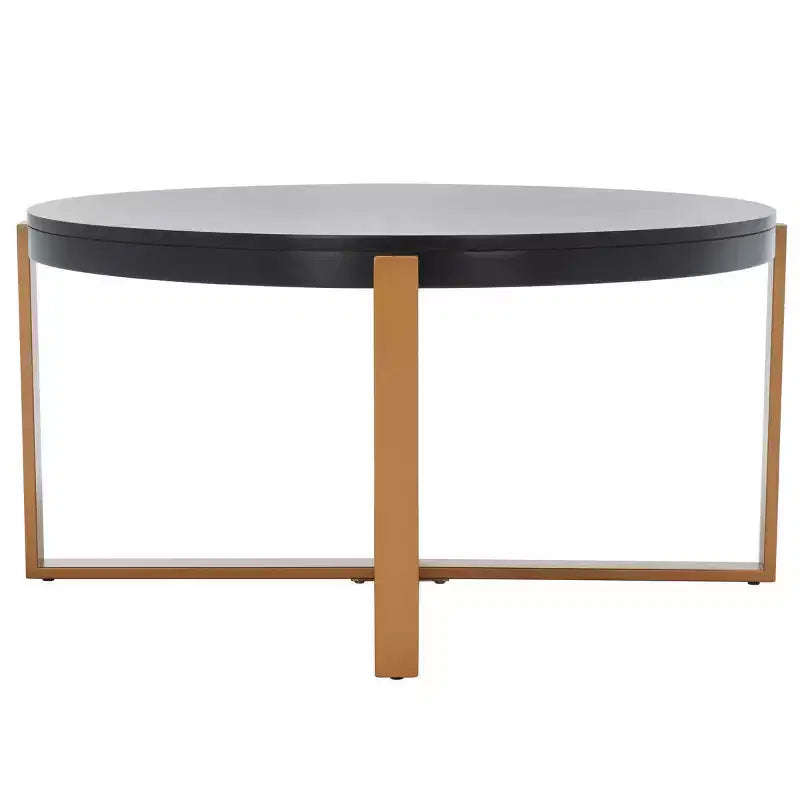 Table basse ronde avec piétement métallique entrecroisé