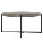 Table basse ronde avec piétement métallique entrecroisé