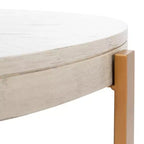 Table basse ronde avec piétement métallique entrecroisé