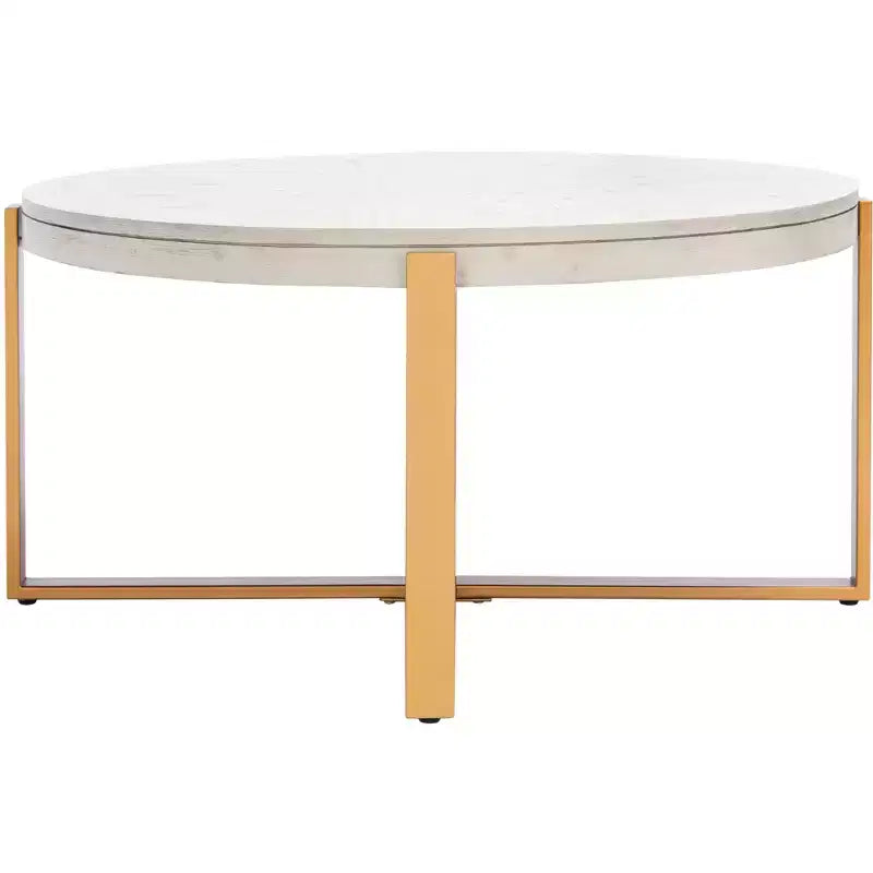 Table basse ronde avec piétement métallique entrecroisé